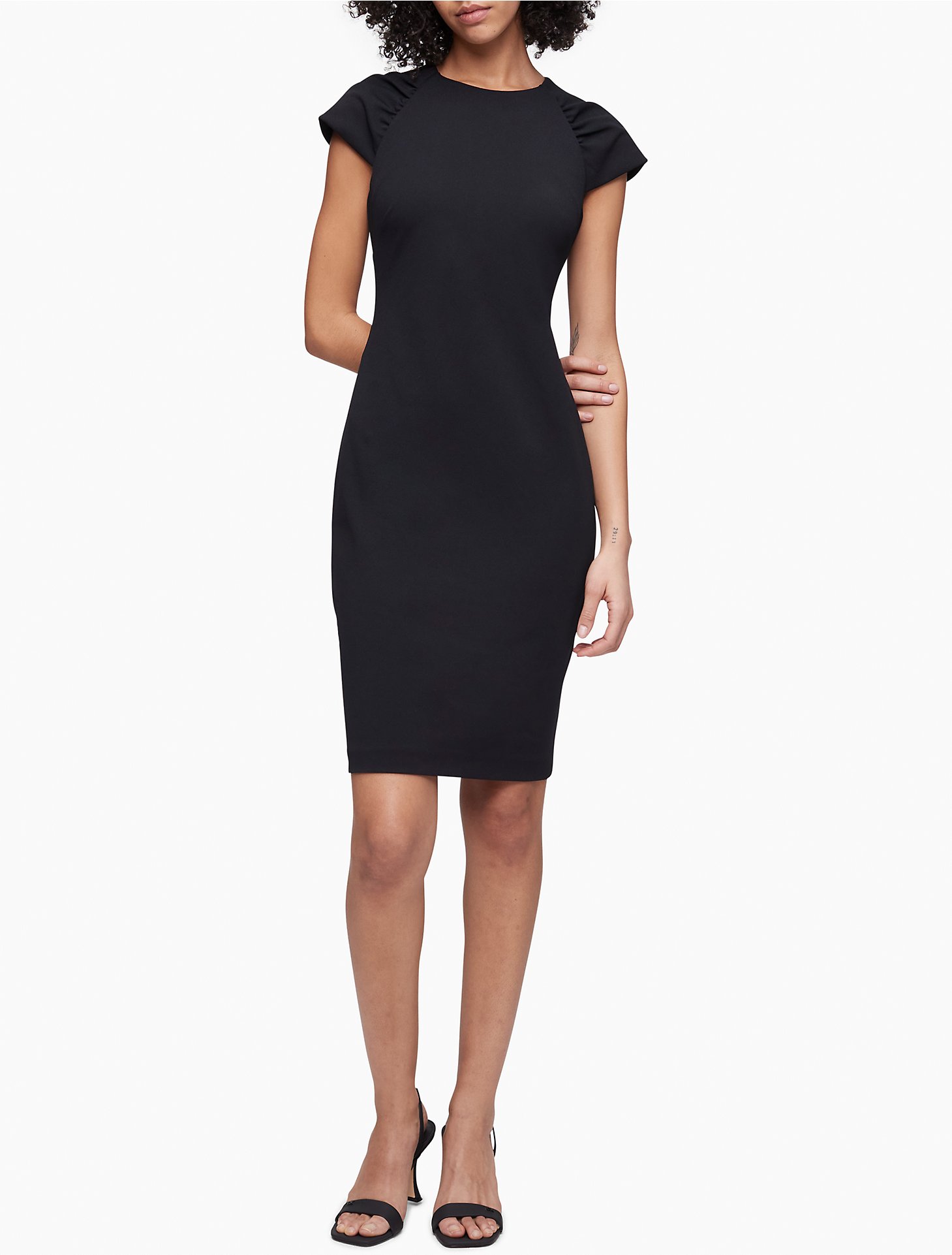 Scuba Crepe Ruched Sleeve Dress | Calvin Klein® USA