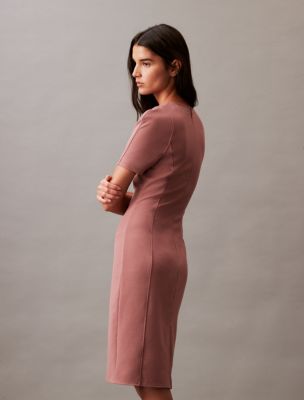 Compact Stretch Crepe Shift Dress, Capri Rose