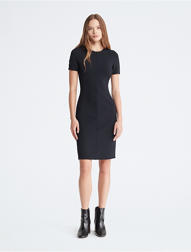 Ribbed Tab Sleeve Open Hem Midi Dress | Calvin Klein® Canada