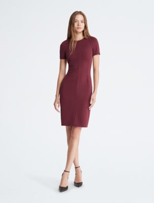 Stretch Crepe Mini Dress, Tawny Port