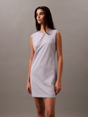 Monogram Logo Sleeveless T Shirt Dress Calvin Klein