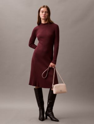 Smooth Cotton Rib Mock Neck Sweater Dress Calvin Klein