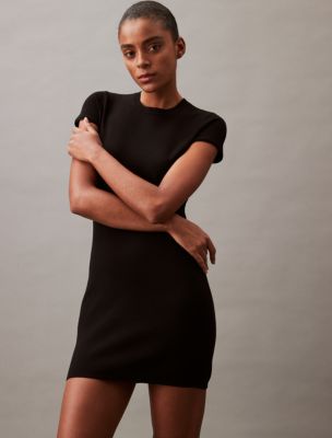 Black Structured Contour Rib Cap Sleeve Bodycon Dress, Black, £23.00