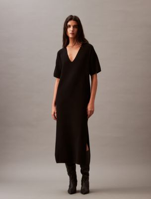 Tech Knit V-Neck Midi Dress