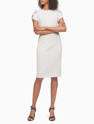 calvin klein split neck sheath dress