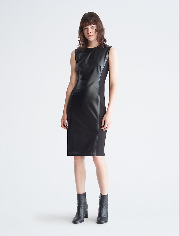 Descubrir 43+ imagen calvin klein black faux leather dress