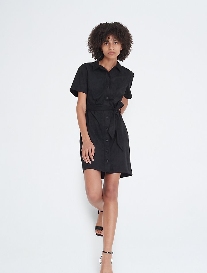 Faux Suede Belted Shirt Dress | Calvin Klein