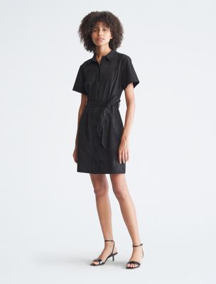 Faux Suede Belted Shirt Dress Calvin Klein