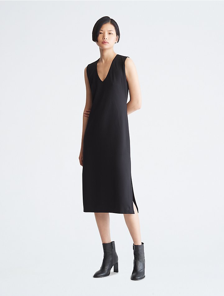 Fluid Jersey V-Neck Dress, Black #1