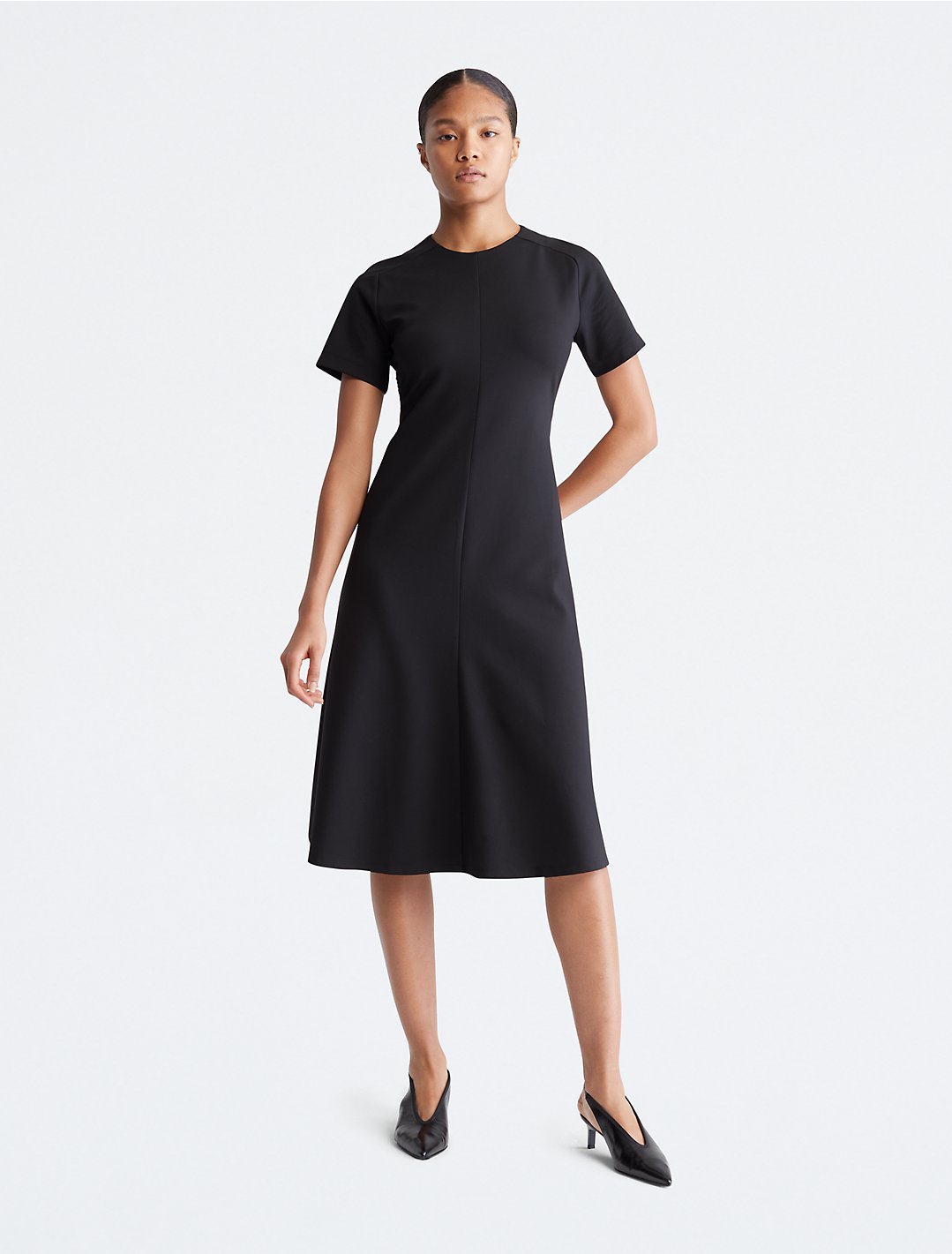 Short Sleeve Flare Skirt Midi Dress | Calvin Klein