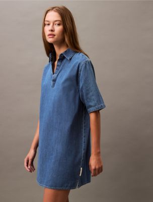 Calvin Klein Women s Chambray Mini Shirt Dress Blue XL