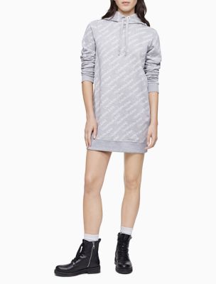 Image of Allover Logo Print Hoodie Dress