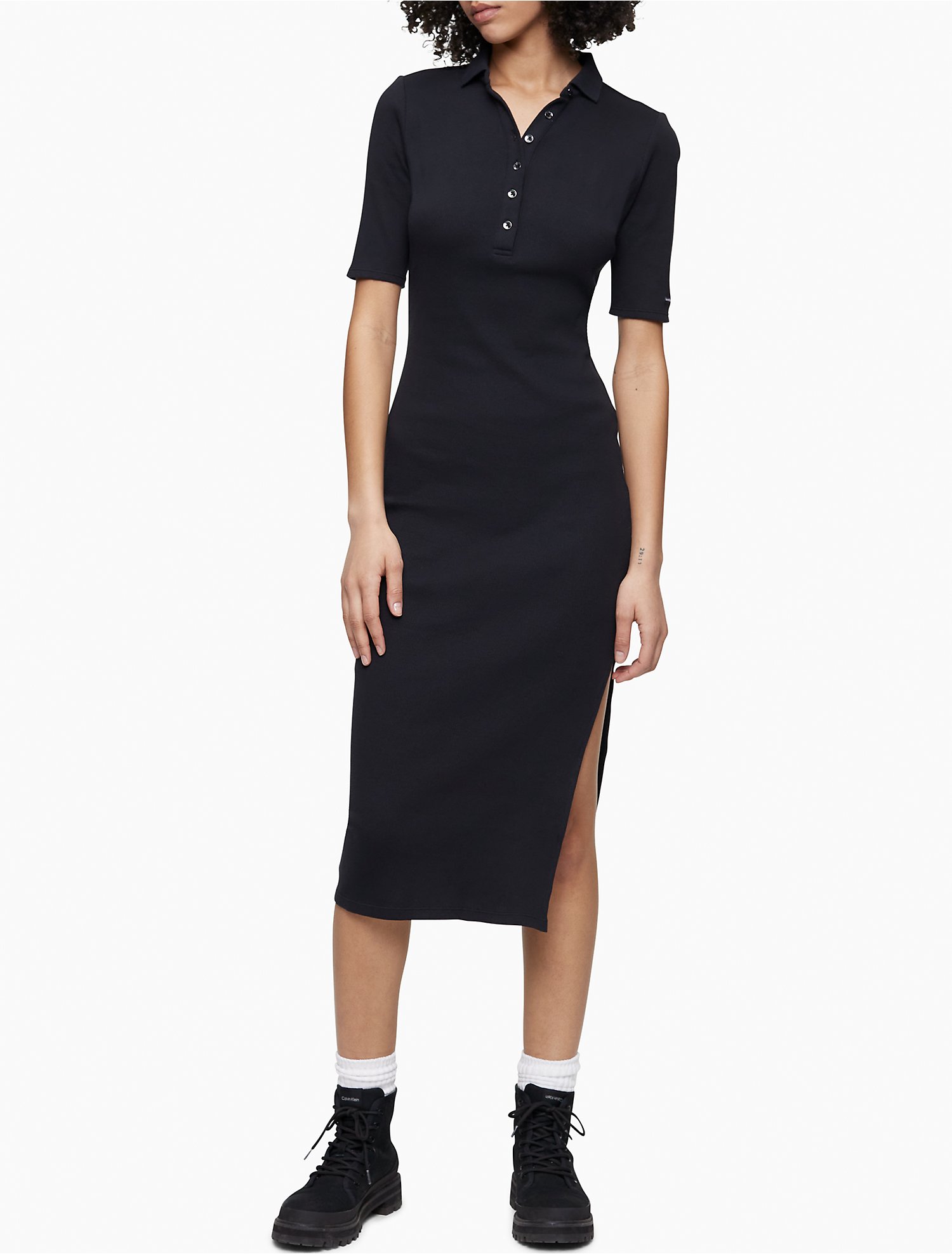 Solid Ballet Sleeve Polo Shirt Midi Dress | Calvin Klein® USA
