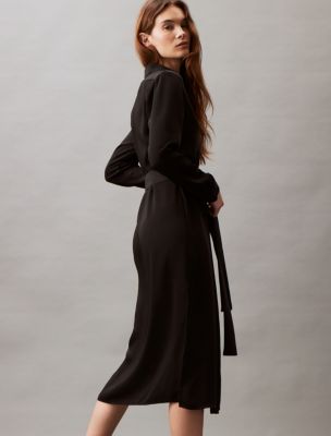 Flowing Midi Shirt Dress, Black Beauty