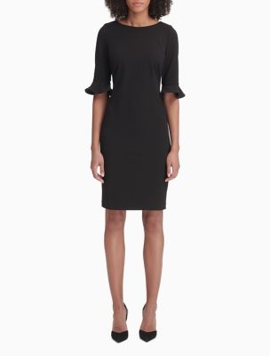 calvin klein embellished bell sleeve sheath dress