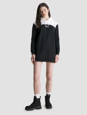 Dress Calvin Klein Jeans Logo Tape Hooded Sweatshirt Dress Black