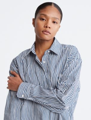 Khakis Striped Button Down Shirt Dress Calvin Klein USA