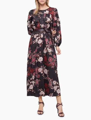 long sleeve belted maxi dress
