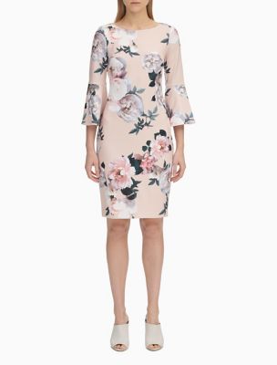 calvin klein floral dress with bell sleeves