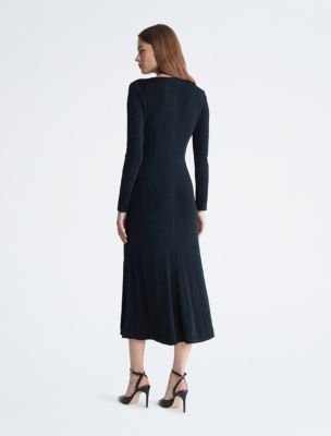 Theory ribbed outlet flounce midi dress