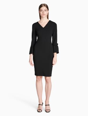 calvin klein embellished bell sleeve sheath dress