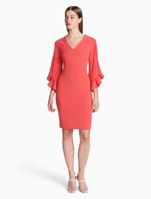 calvin klein ruffle sleeve sheath dress