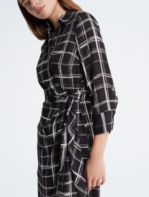 Calvin klein black outlet and white plaid dress