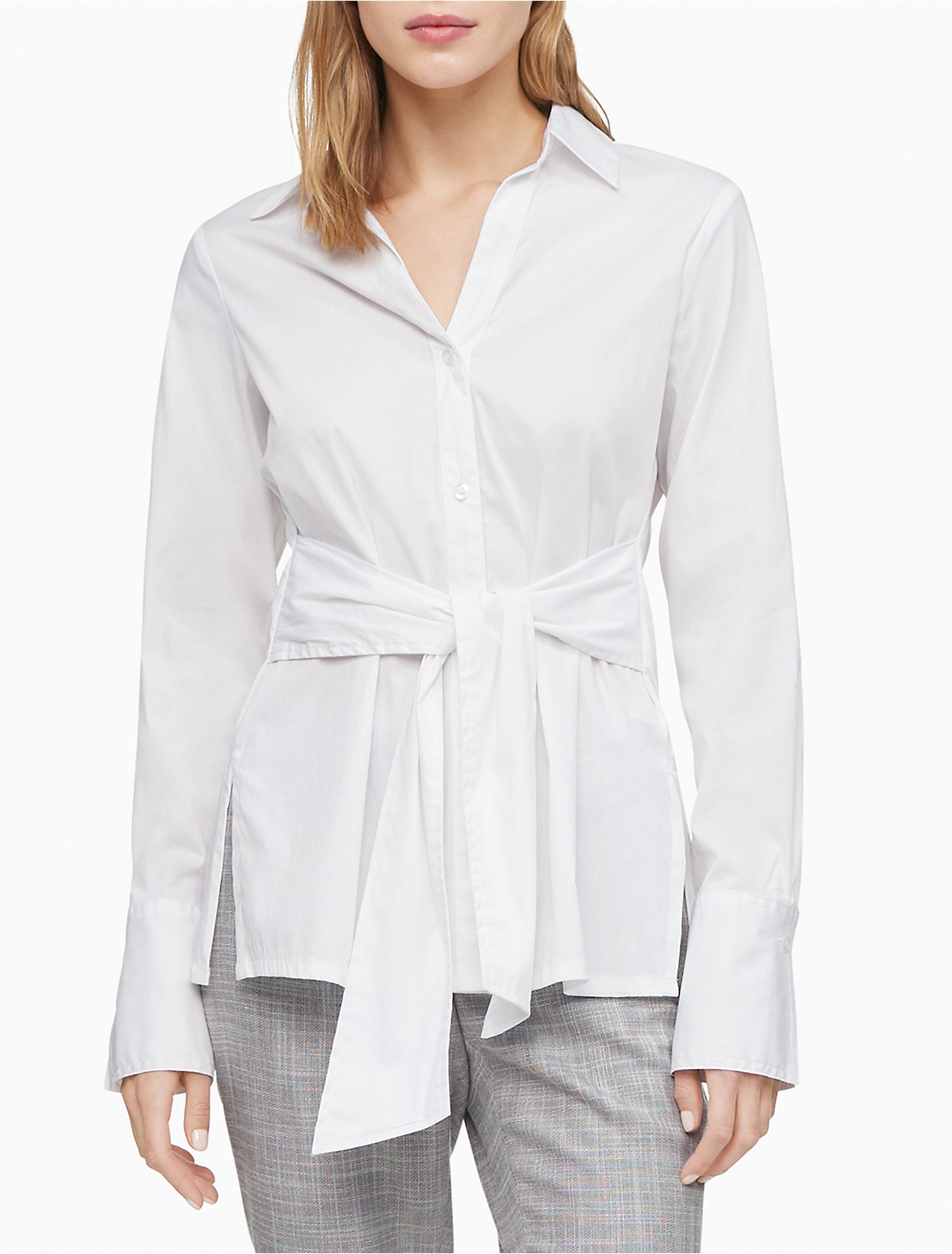 Oversized Asymmetrical Tie Front Dress Shirt | Calvin Klein® USA