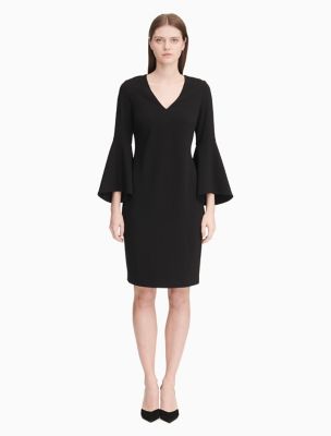 calvin klein bell sleeve dress with pearls