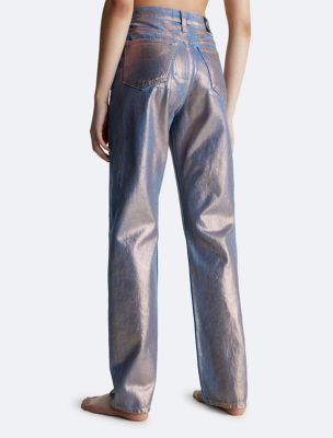 Calvin Klein Jeans high rise straight with rips in mid wash - ShopStyle