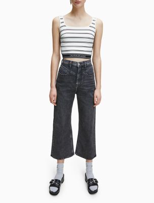 black wide leg jeans cropped