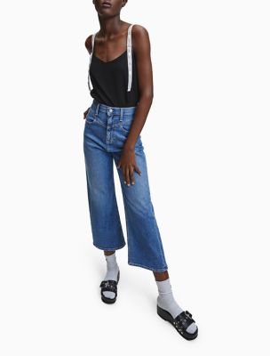 high waist wide leg cropped jeans