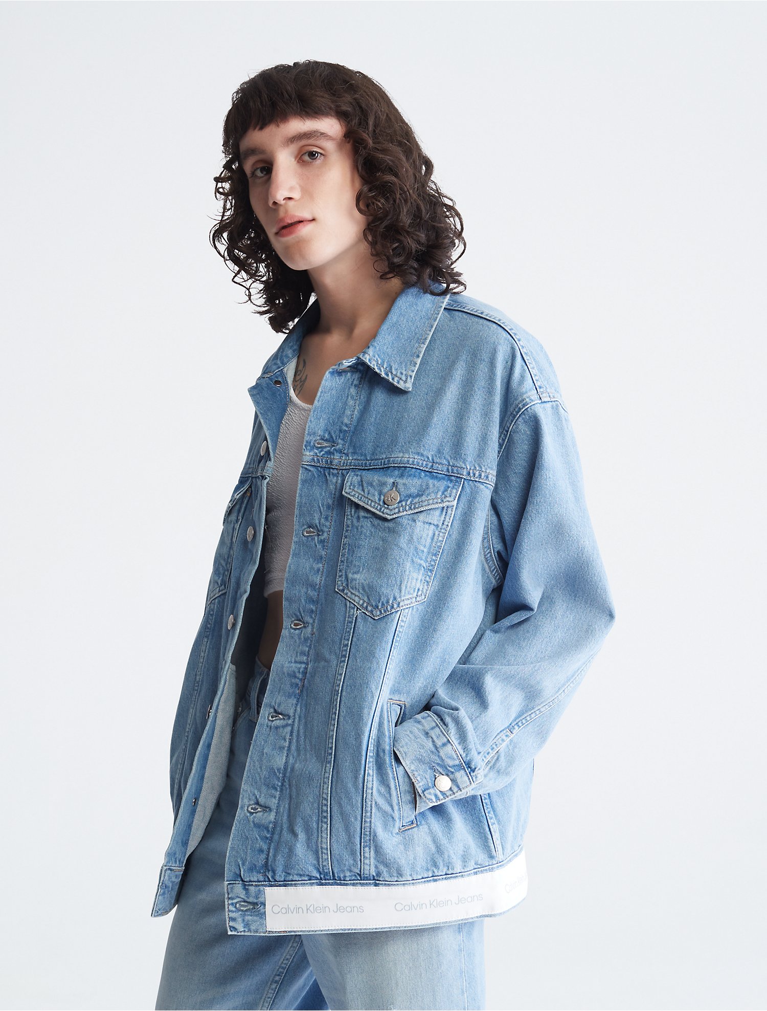 Light Blue Denim Long Dad Jacket | Calvin Klein® USA
