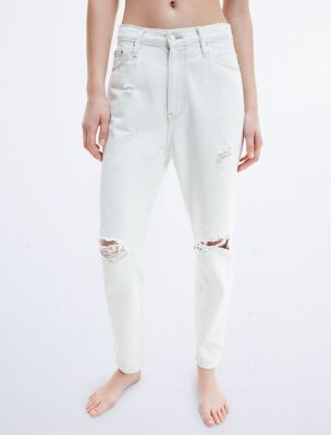 High Waist Light Wash Distressed Mom Jeans