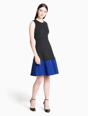 color block fit and flare dress
