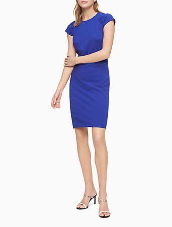 Scuba Crepe Ruched Sleeve Sheath Dress | Calvin Klein® USA