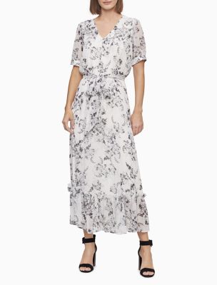 calvin klein button front midi dress