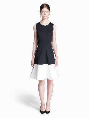 calvin klein colorblock fit and flare dress
