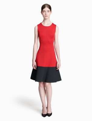 calvin klein colorblock fit and flare dress