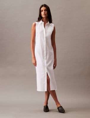 Stretch Poplin Cutout Shirt Dress Calvin Klein