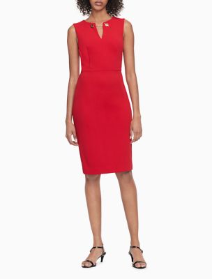 red sleeveless dress