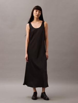 Viscose Satin Maxi Slip Dress, Black Beauty
