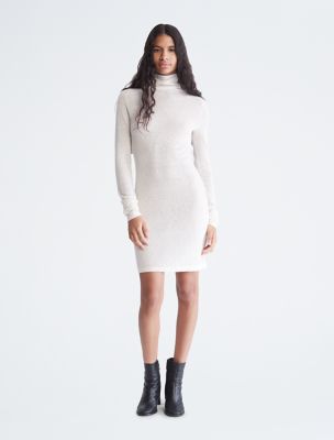 Uplift Long Sleeve Turtleneck Sweater Dress, Ivory
