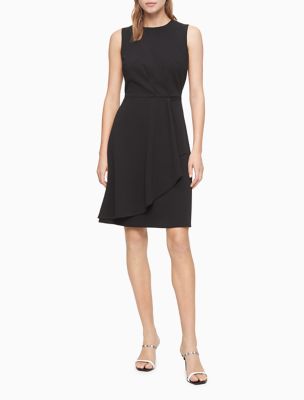 Cascading Ruffle Sleeveless Dress, Black