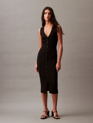 Calvin klein button 2024 front midi dress