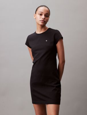 BRAND NEW CALVIN KLEIN SHEATH DRESS FAUX LEATHER  Calvin klein dress,  Flattering black dress, Silk print dress