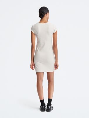 Vestido Calvin Klein Monogram Logo T-shirt Dress White/gold