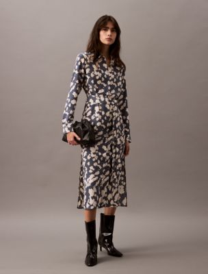 Flowing Print Midi Shirt Dress Calvin Klein