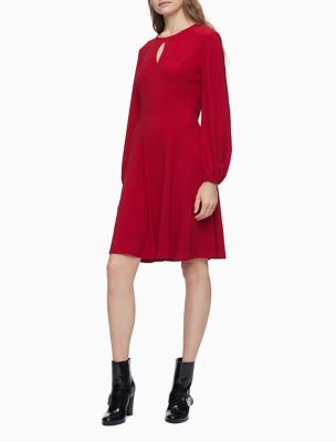 calvin klein red long sleeve dress