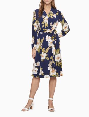 calvin klein floral a line dress